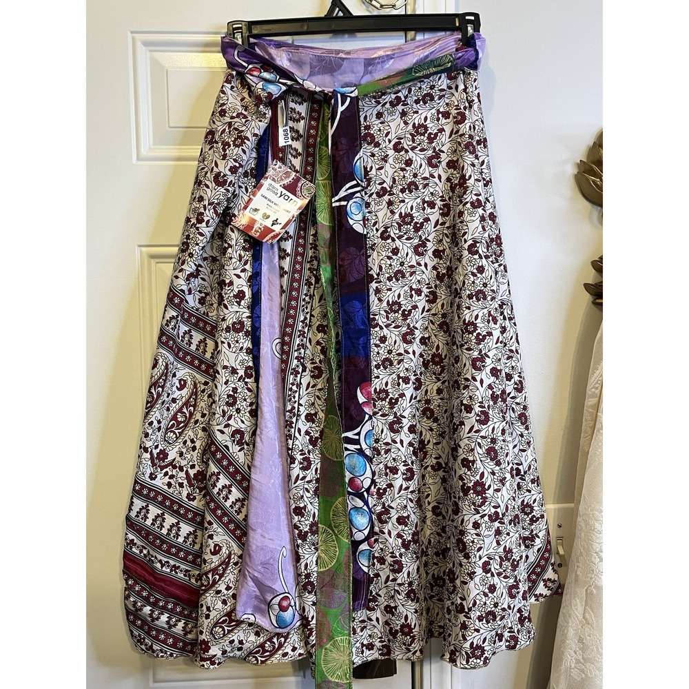 NWT Darn Good Yarn Sari Silk Wrap Skirt Reversible Ankle Length XL 14-20 Boho
